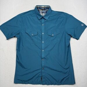 Kuhl Shirt Mens Large Blue Eluxur Short Sleeve Button Up Hiking Outdoor Trail